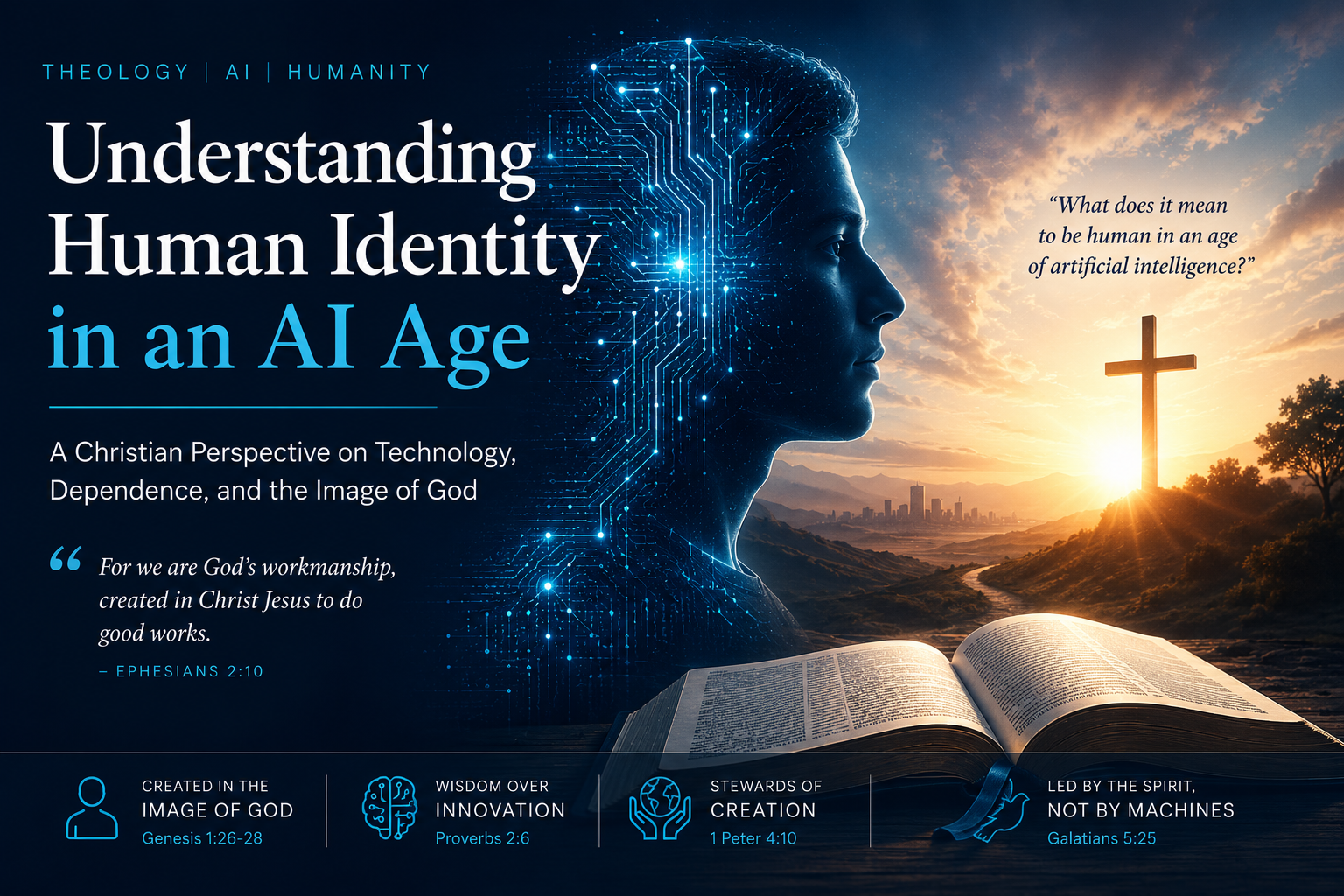 A Christian theological reflection on AI, technology, human identity, spiritual discernment, and the image of God in the digital age.